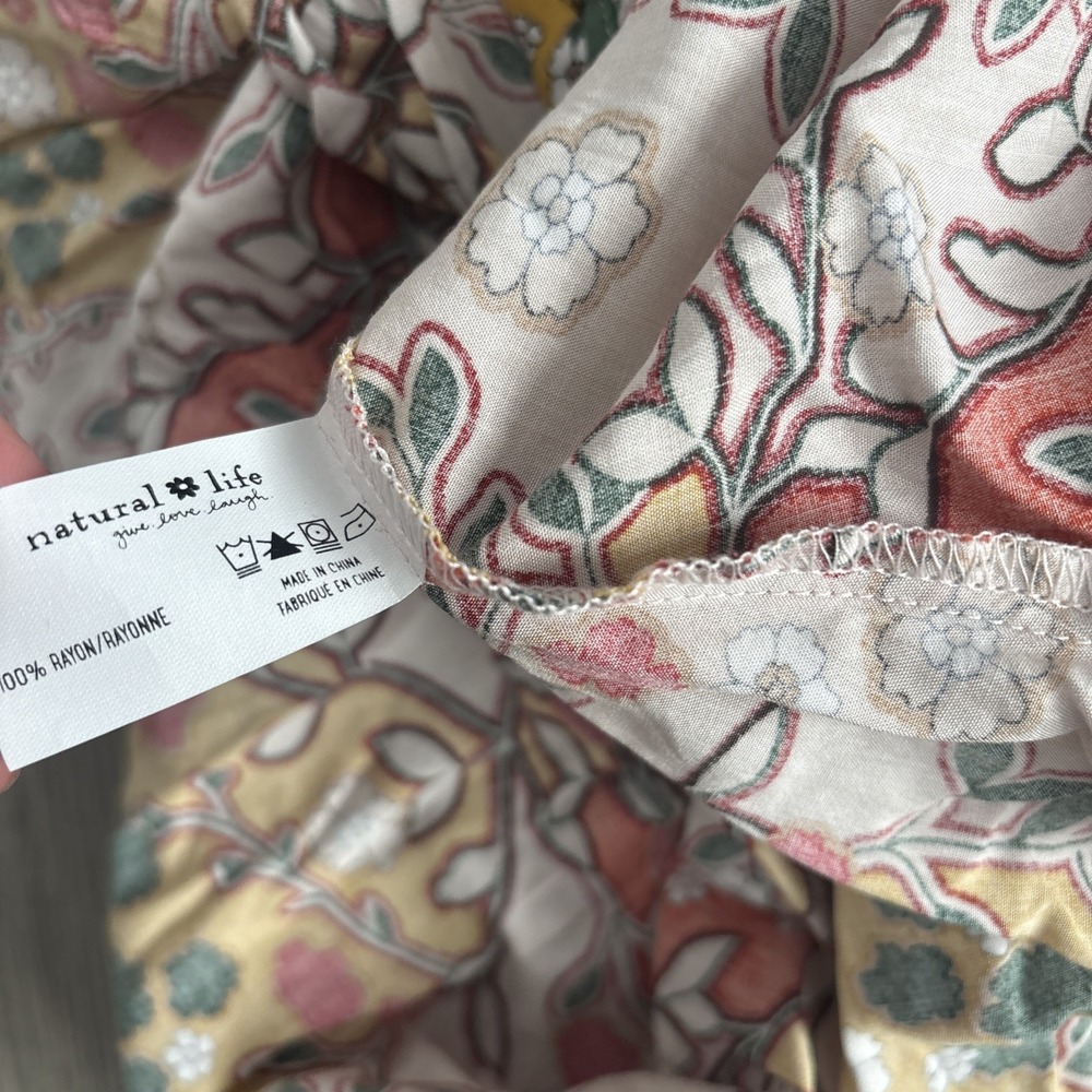Natural Life size XL Boho Floral Button Front Shirt Dress Rayon Long Sleeve - Picture 12 of 14